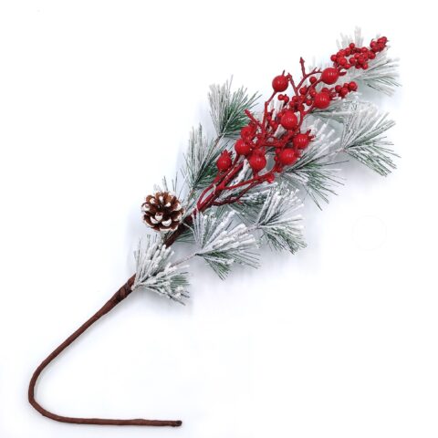 Ветка 60см. с ягодами и шишкой заснеженная