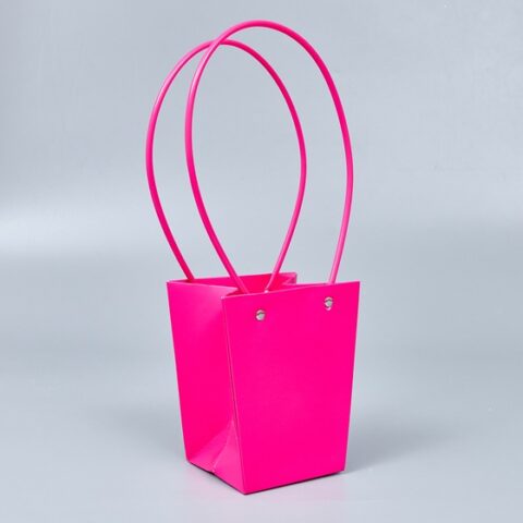 Картонный пакет с ручками, 13*9,5*15,5см, фуксия