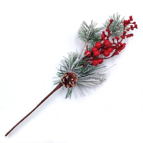 Ветка 38см. с ягодами и шишкой заснеженная