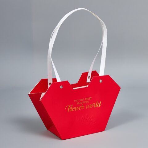 Сумочка подарочная, картон, 15,3х23,5х9см Н35см, красный