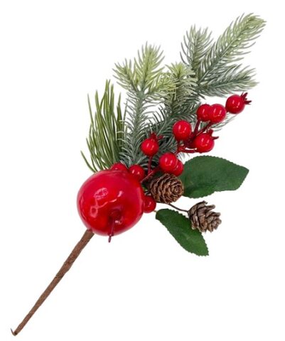 Ветка 30см. еловая с ягодами, яблоком и шишками
