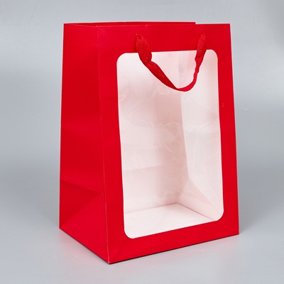 Пакет с окном, 25*18*35см, 10 шт/уп, красный