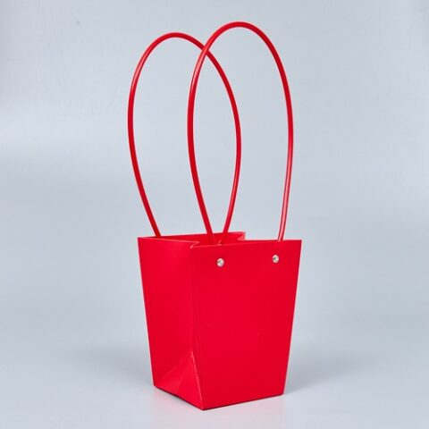 Картонный пакет с ручками, 13*9,5*15,5см, красный