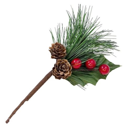 Ветка 15см. пушистая с ягодами и шишками