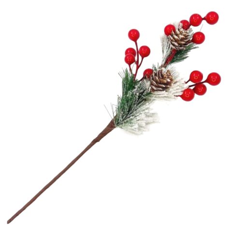 Ветка 30см. с ягодами и 2 шишки заснеженная