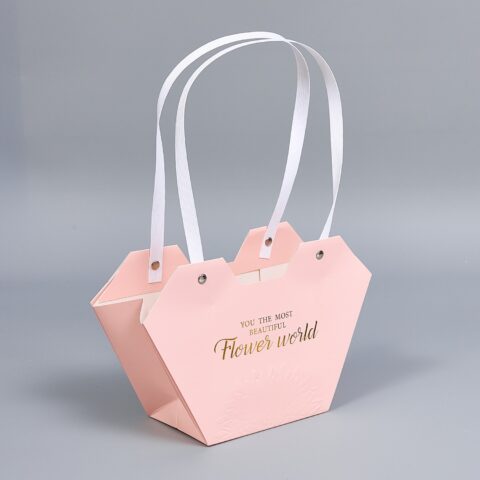 Сумочка подарочная, картон, 15,3х23,5х9см Н35см, розовый