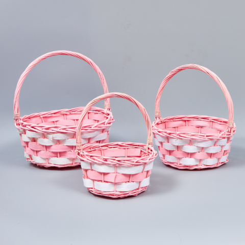 Корзины из ивы 35*35*15*37, 29*29*13,5*33, 23*23*12*28 см, 3шт, круг, розовый