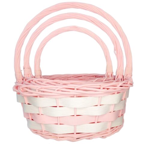 Корзины из ивы 35*35*15*37, 29*29*13,5*33, 23*23*12*28 см, 3шт, круг, розовый